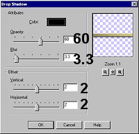 Settings for drop shadow